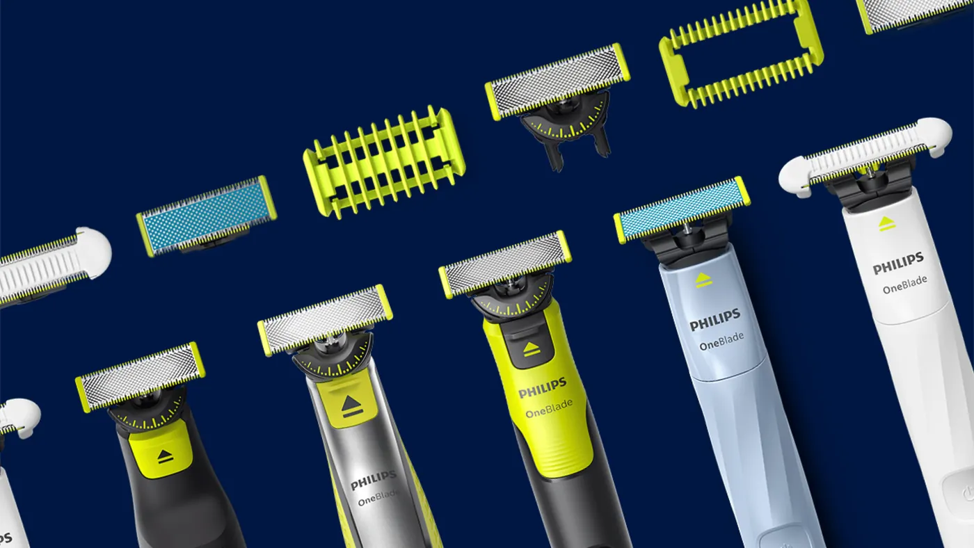 Палетата сечила Philips OneBlade со различни уреди OneBlade